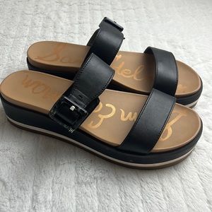 SAM EDELMAN Double Strap Leather slides platform sandals 10
